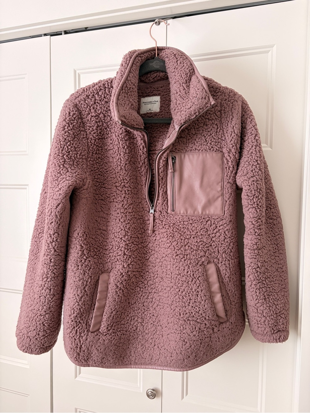 Abercrombie & Fitch Dusty Rose Sherpa Half-Zip Pullover